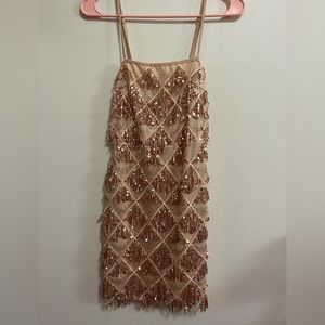 prettylittlething, size 2, mini rose gold sequin dress, worn once